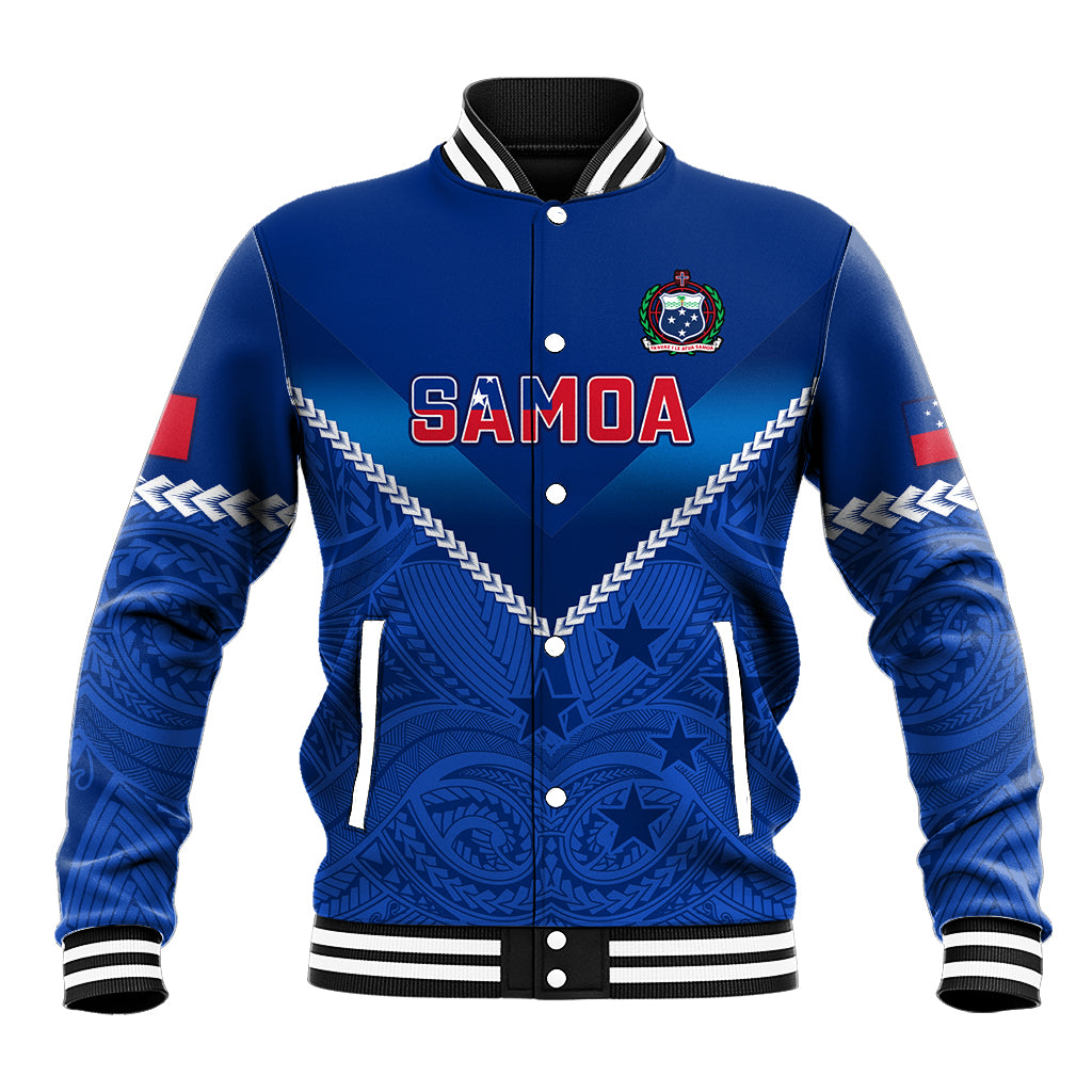 Samoa Rugby Baseball Jacket 2023 Go Manu Samoa LT14 Unisex Blue - Polynesian Pride