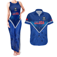 Samoa Rugby Couples Matching Tank Maxi Dress and Hawaiian Shirt 2023 Go Manu Samoa LT14 Blue - Polynesian Pride