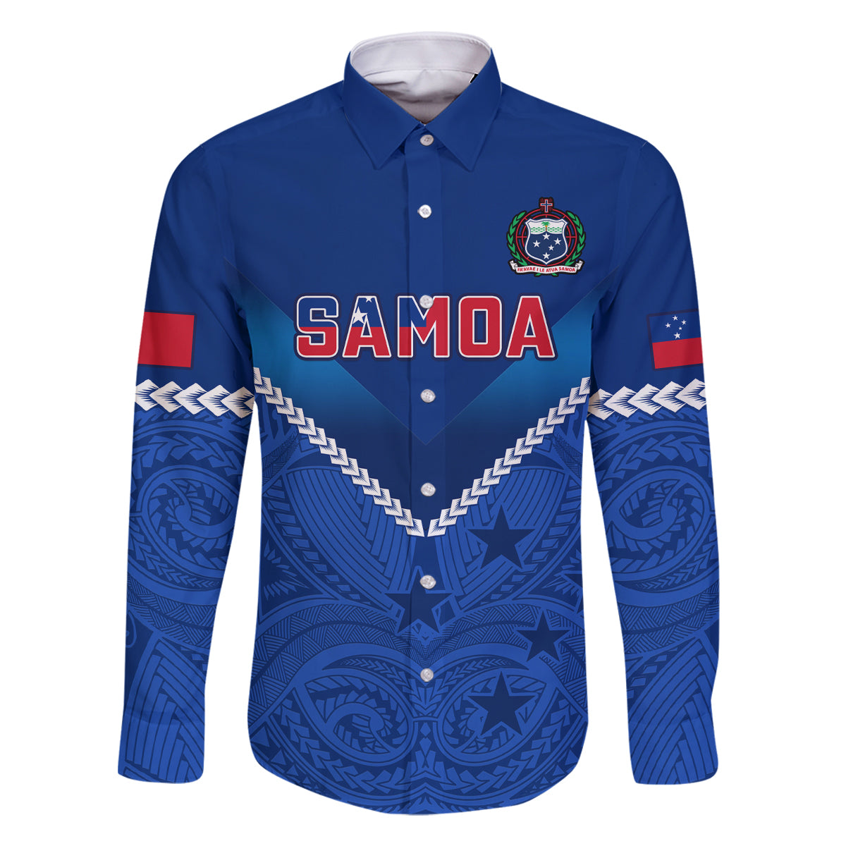 Samoa Rugby Family Matching Mermaid Dress and Hawaiian Shirt 2023 Go Manu Samoa LT14 Dad's Shirt - Long Sleeve Blue - Polynesian Pride