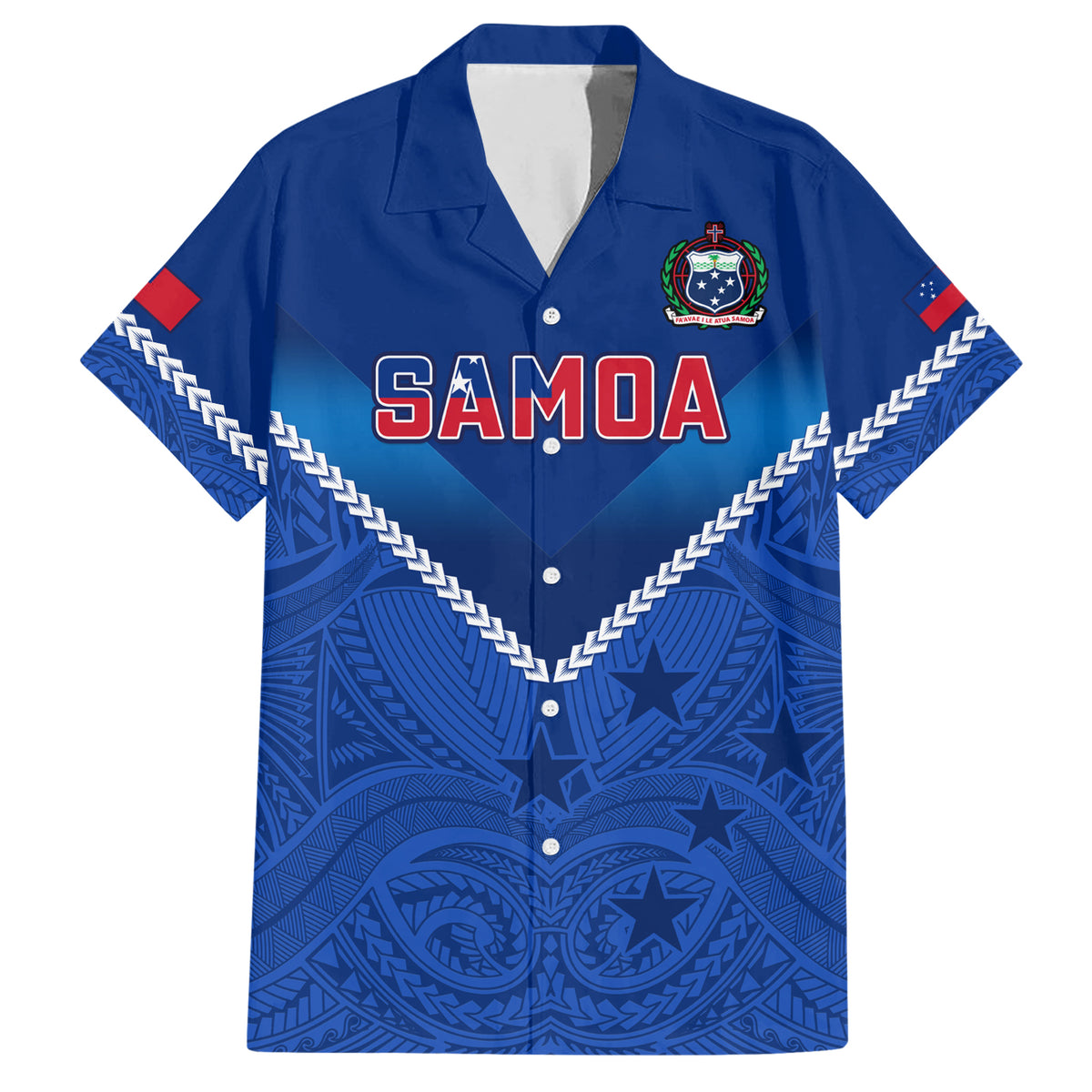 Samoa Rugby Family Matching Short Sleeve Bodycon Dress and Hawaiian Shirt 2023 Go Manu Samoa LT14 Dad's Shirt - Short Sleeve Blue - Polynesian Pride