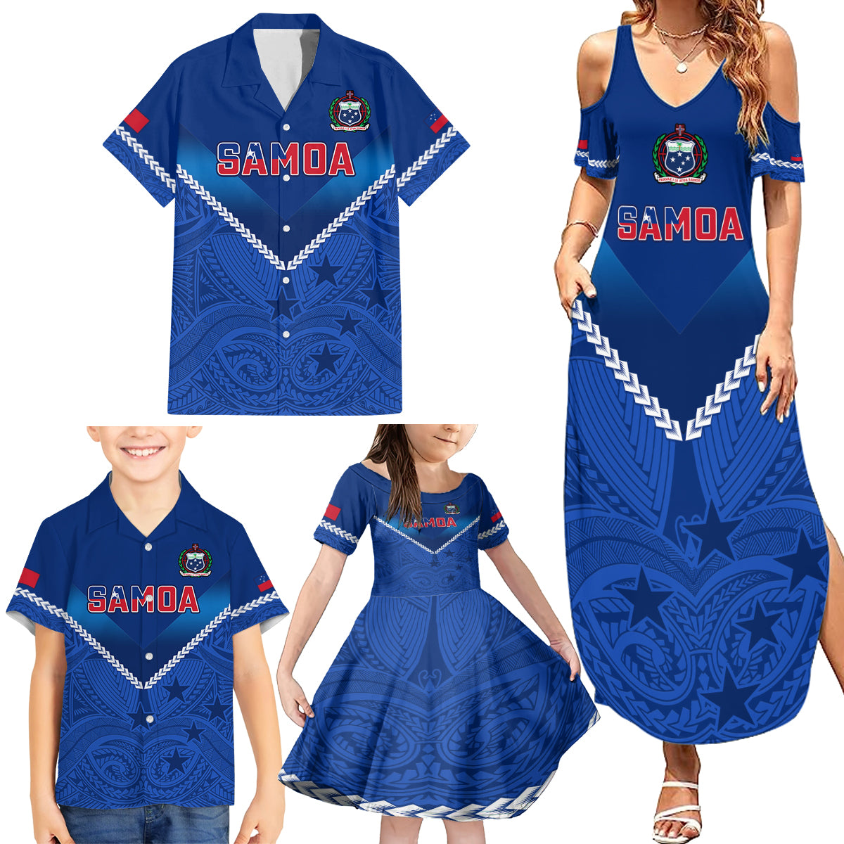 Samoa Rugby Family Matching Summer Maxi Dress and Hawaiian Shirt 2023 Go Manu Samoa LT14 - Polynesian Pride