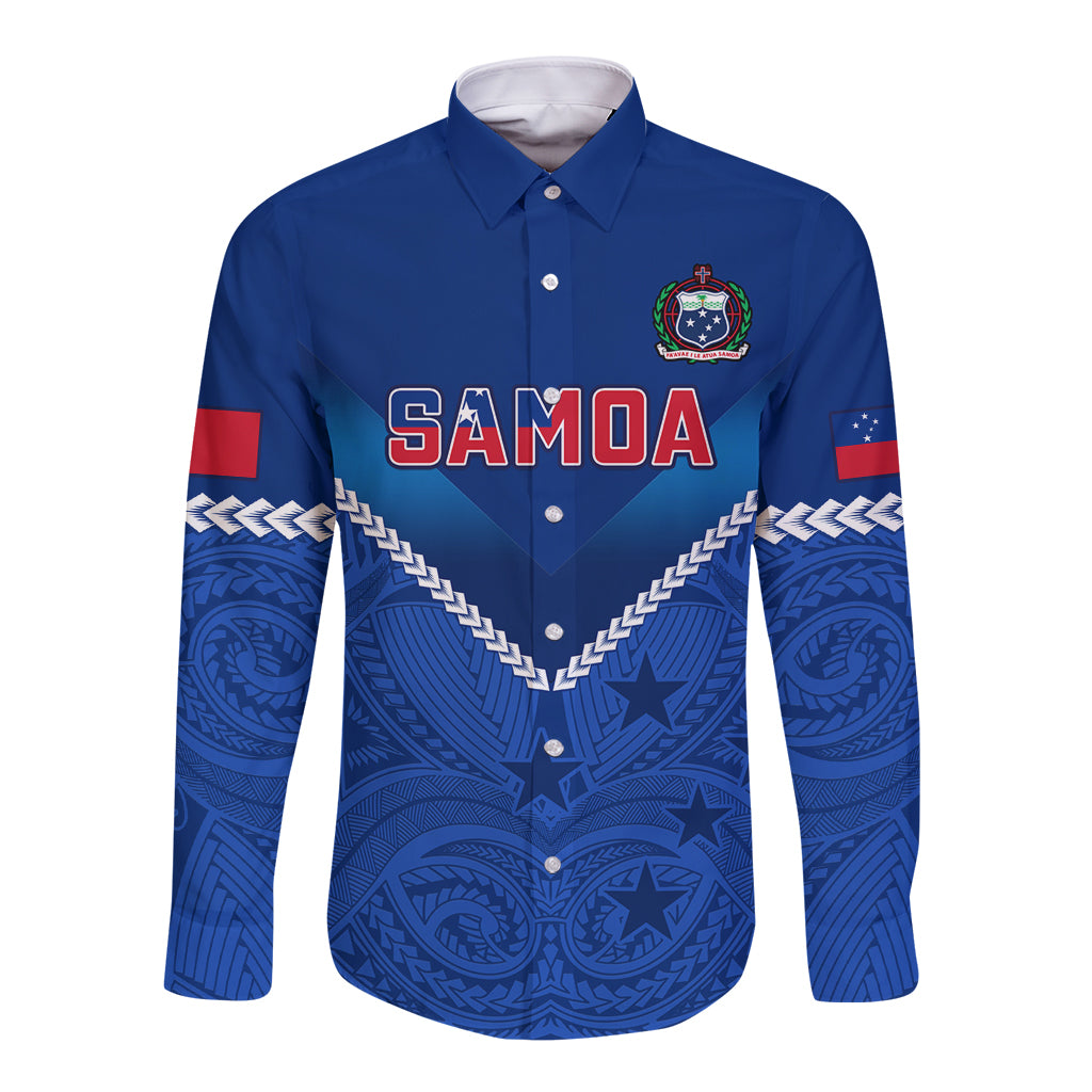 Samoa Rugby Long Sleeve Button Shirt 2023 Go Manu Samoa LT14 Unisex Blue - Polynesian Pride