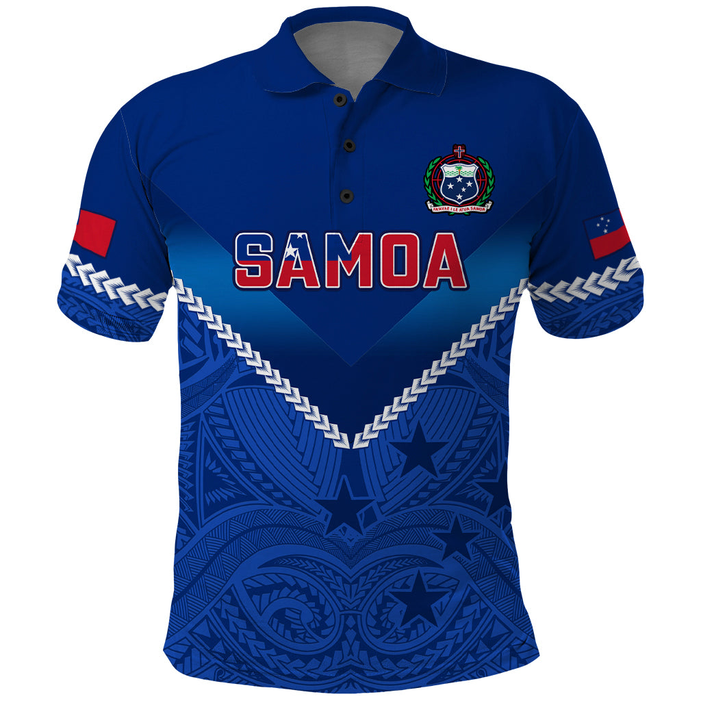 Samoa Rugby Polo Shirt 2023 Go Manu Samoa With Polynesian Tattoo LT14 Blue - Polynesian Pride