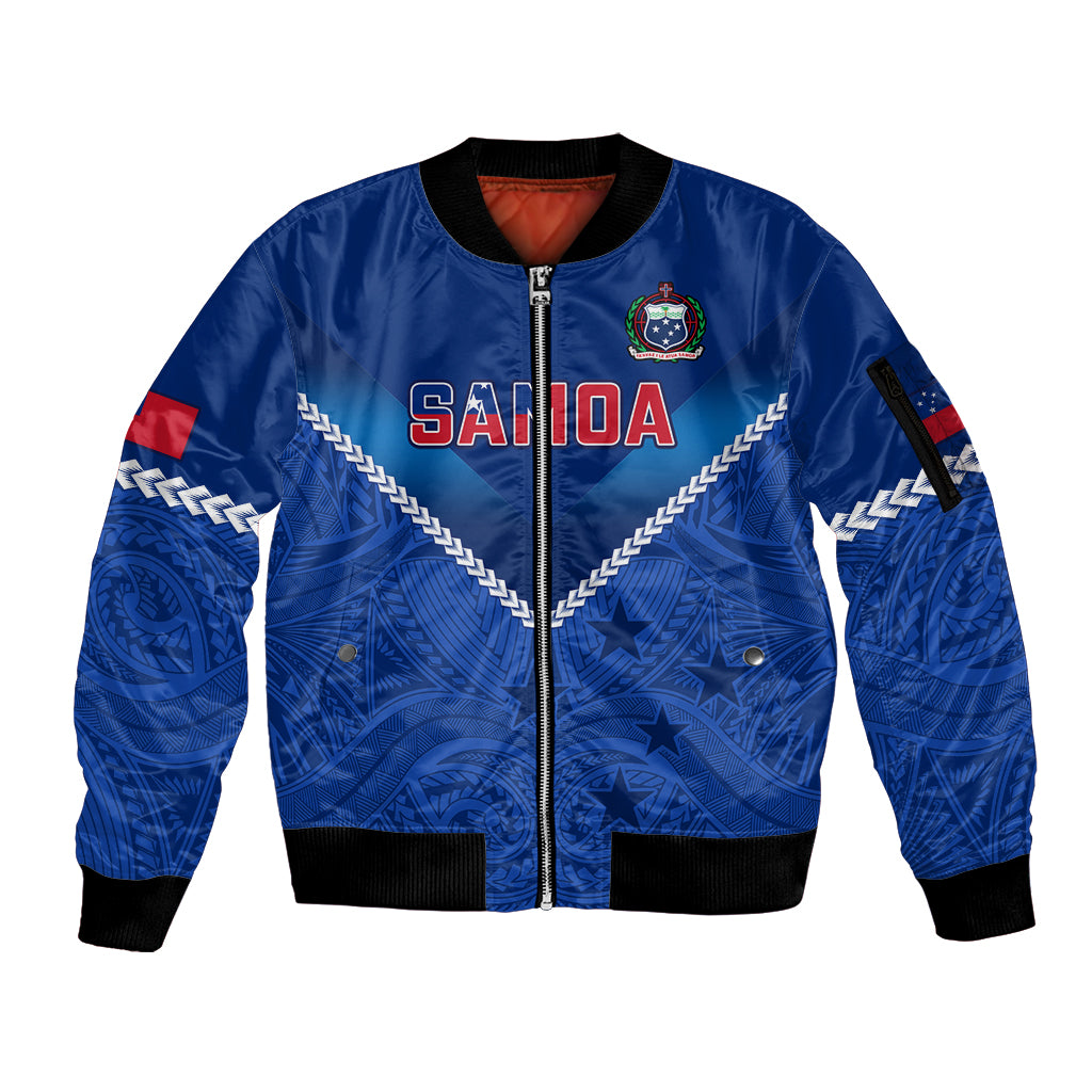 Samoa Rugby Sleeve Zip Bomber Jacket 2023 Go Manu Samoa LT14 Unisex Blue - Polynesian Pride