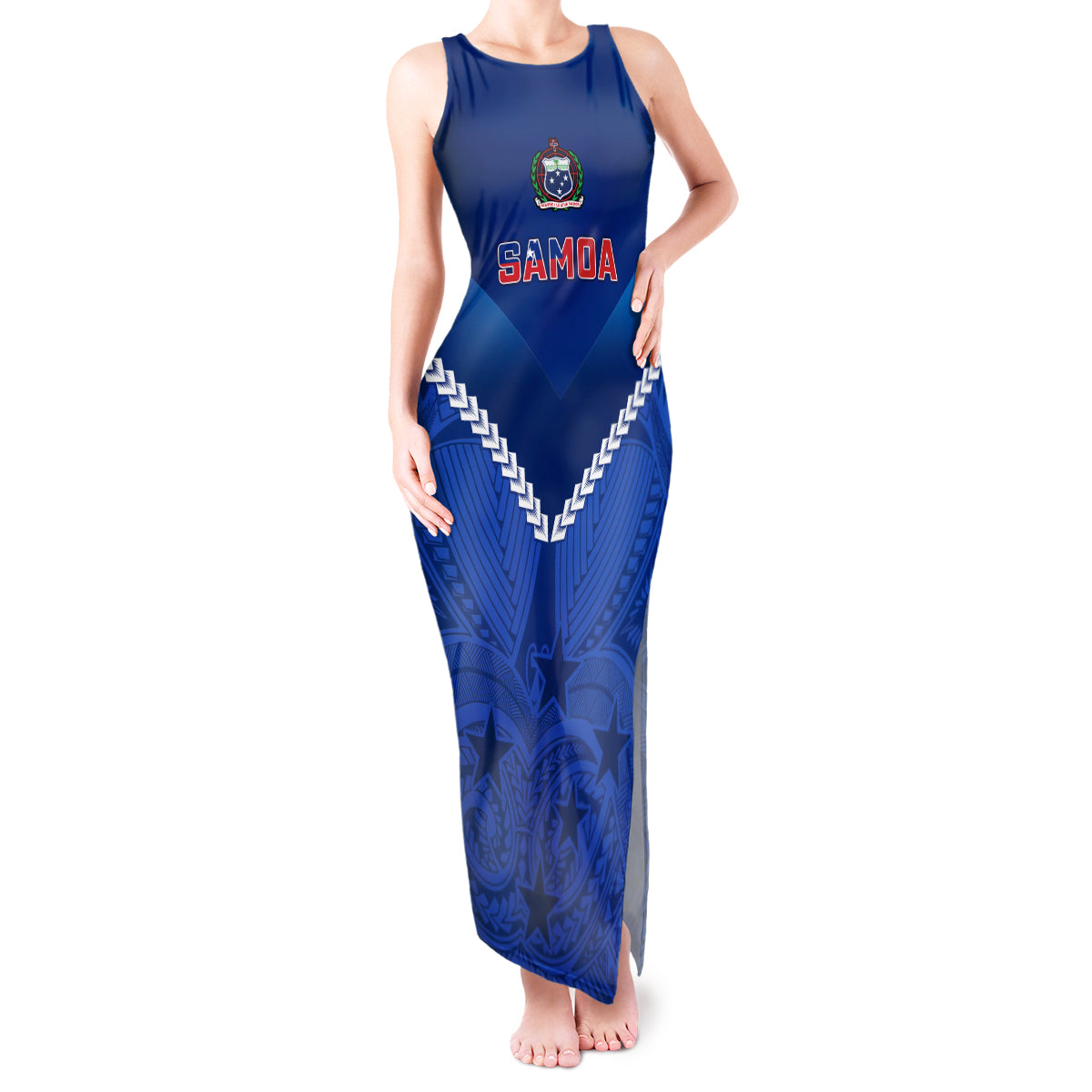 Samoa Rugby Tank Maxi Dress 2023 Go Manu Samoa LT14 Women Blue - Polynesian Pride