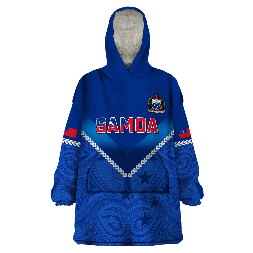 Samoa Rugby Wearable Blanket Hoodie 2023 Go Manu Samoa LT14 One Size Blue - Polynesian Pride