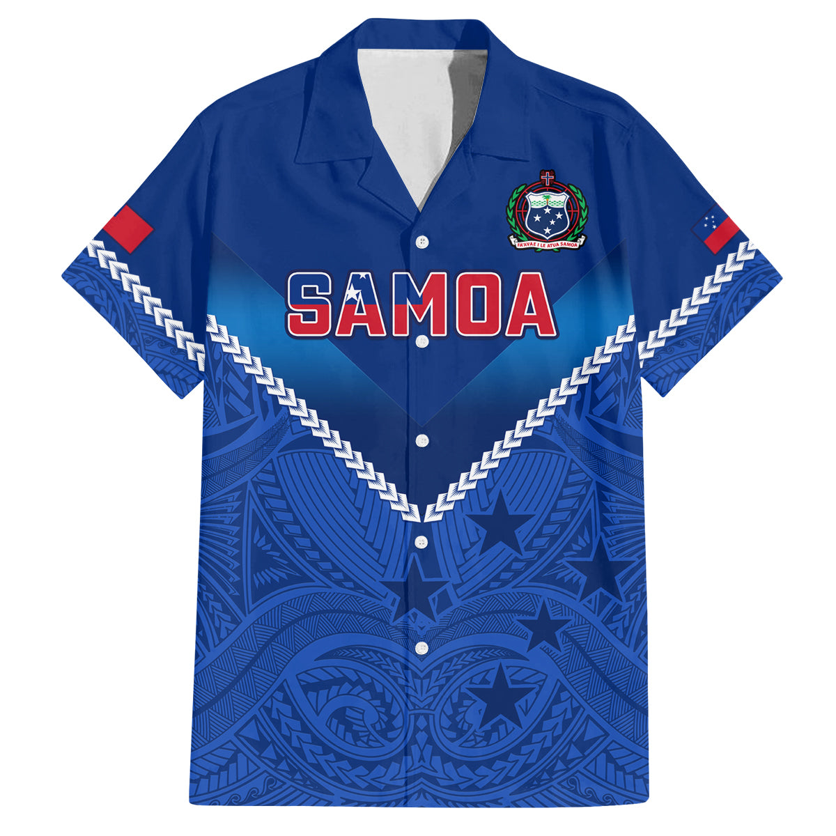 Custom Samoa Rugby Family Matching Off Shoulder Short Dress and Hawaiian Shirt 2023 Go Manu Samoa LT14 Dad's Shirt - Short Sleeve Blue - Polynesian Pride