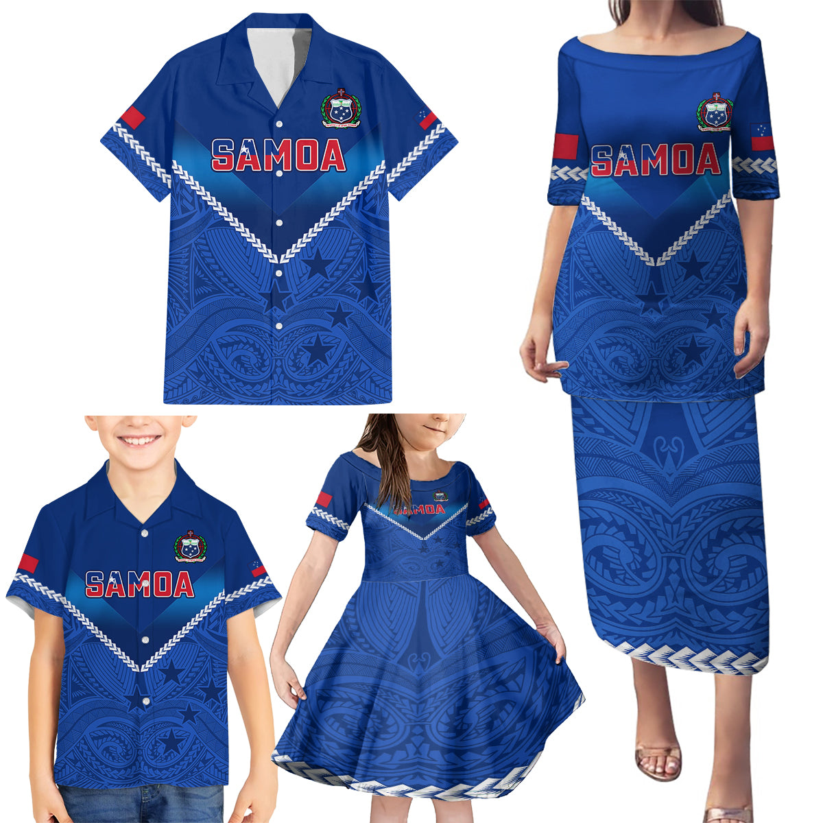 Custom Samoa Rugby Family Matching Puletasi Dress and Hawaiian Shirt 2023 Go Manu Samoa LT14 - Polynesian Pride