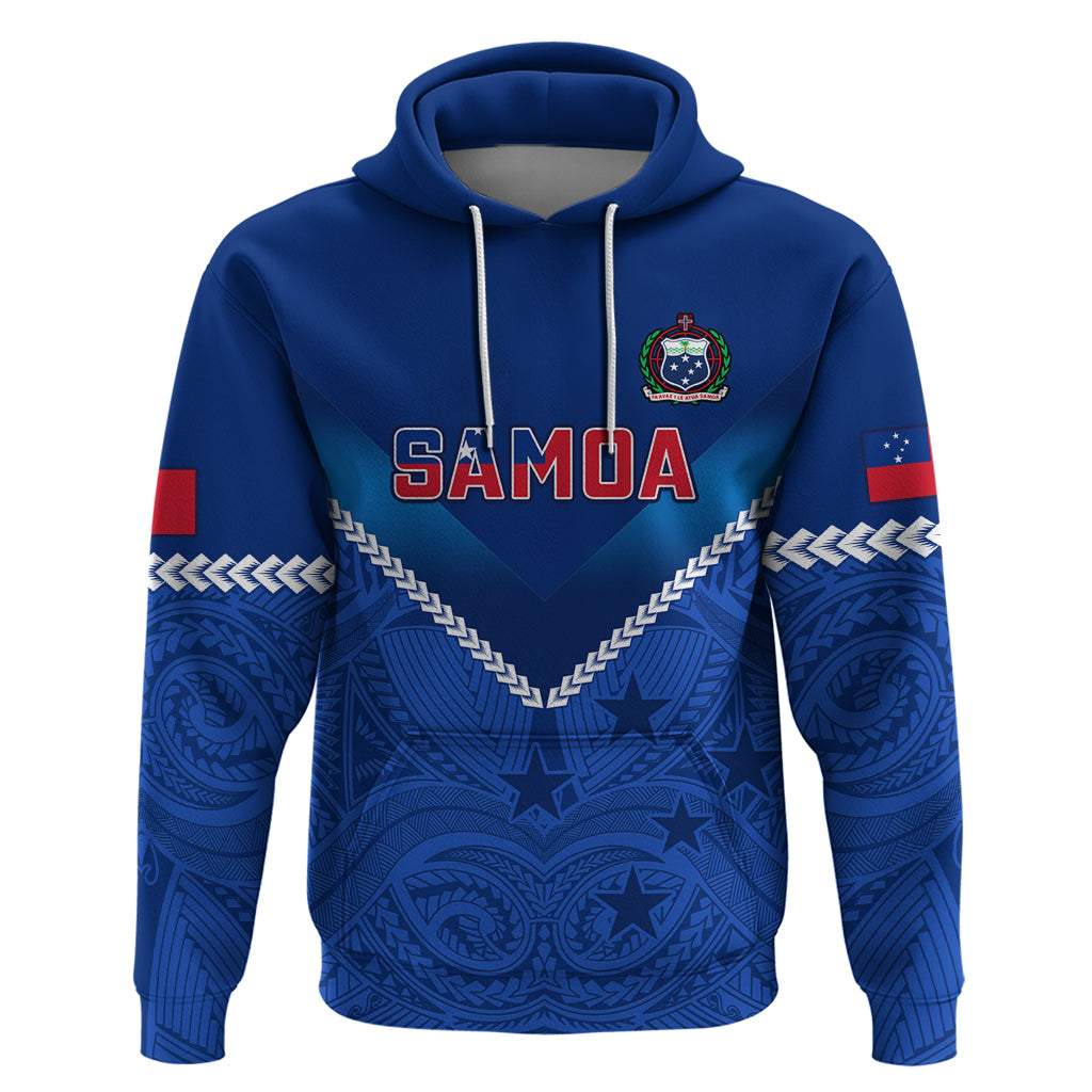 Samoa Rugby Hoodie 2023 Go Manu Samoa With Polynesian Tattoo LT14 Blue - Polynesian Pride