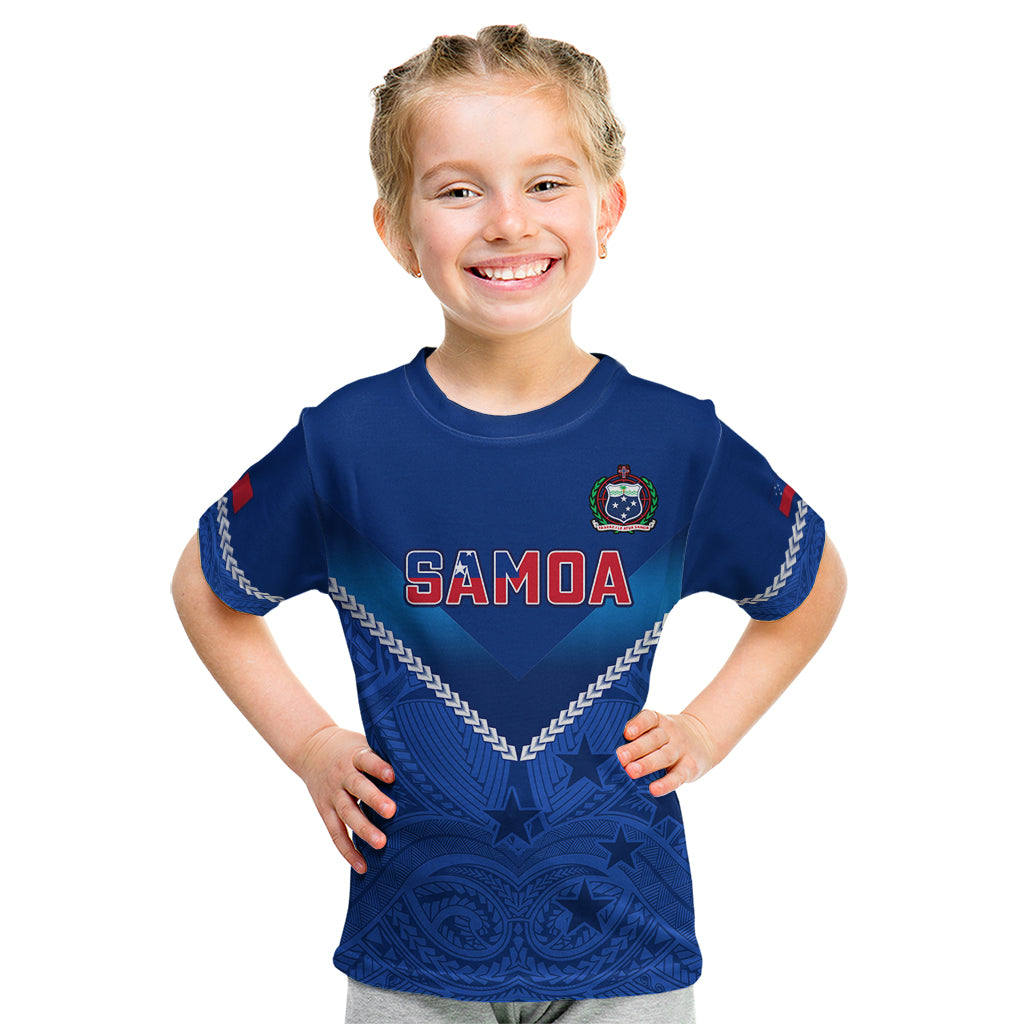 Custom Samoa Rugby Kid T Shirt 2023 Go Manu Samoa LT14 Blue - Polynesian Pride