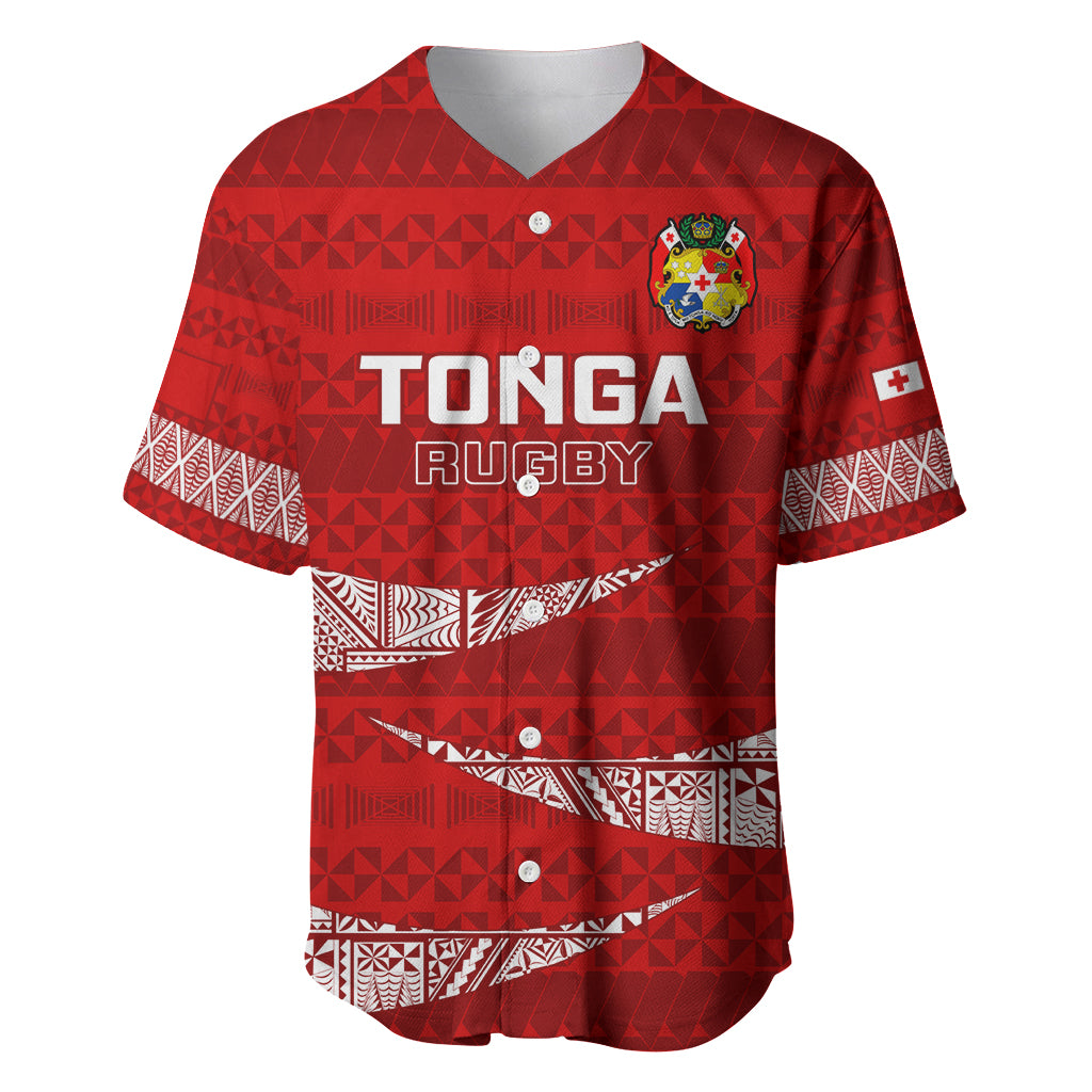 Tonga Rugby Baseball Jersey 2023 Ikale Tahi Tongan Ngatu Pattern LT14 Red - Polynesian Pride