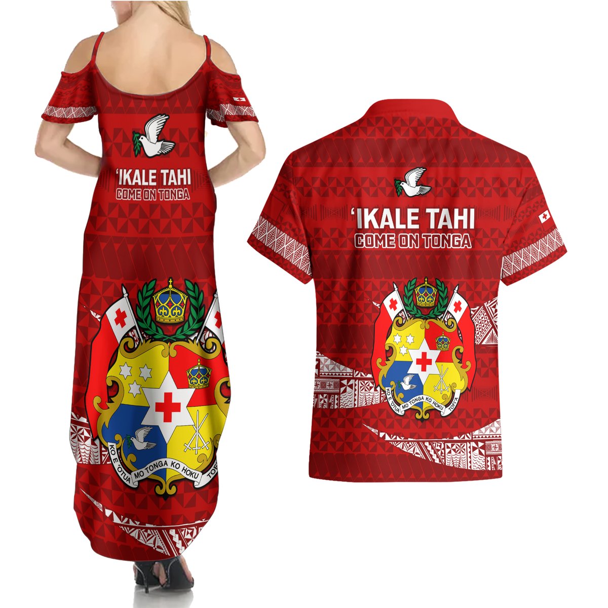 Tonga Rugby Couples Matching Summer Maxi Dress and Hawaiian Shirt 2023 Ikale Tahi Tongan Ngatu Pattern LT14 - Polynesian Pride