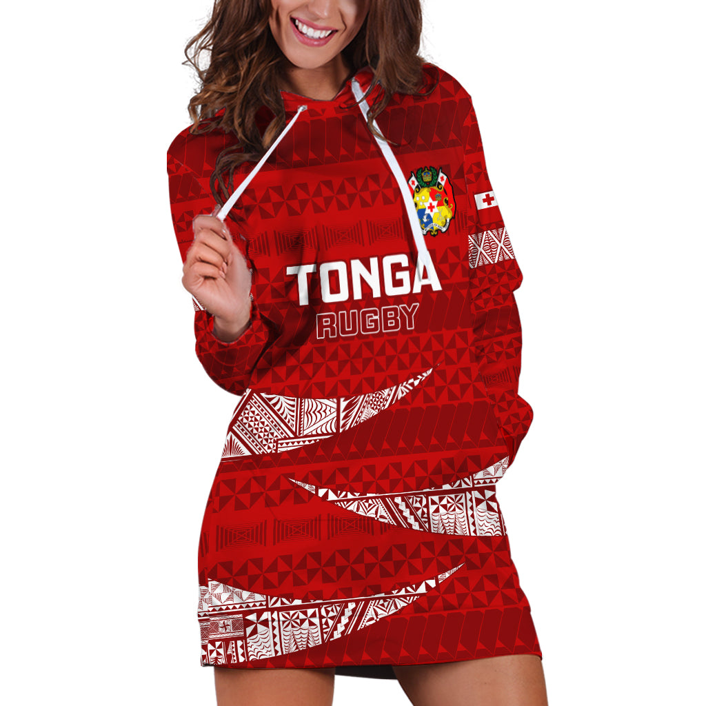 Tonga Rugby Hoodie Dress 2023 Ikale Tahi Tongan Ngatu Pattern LT14 Red - Polynesian Pride