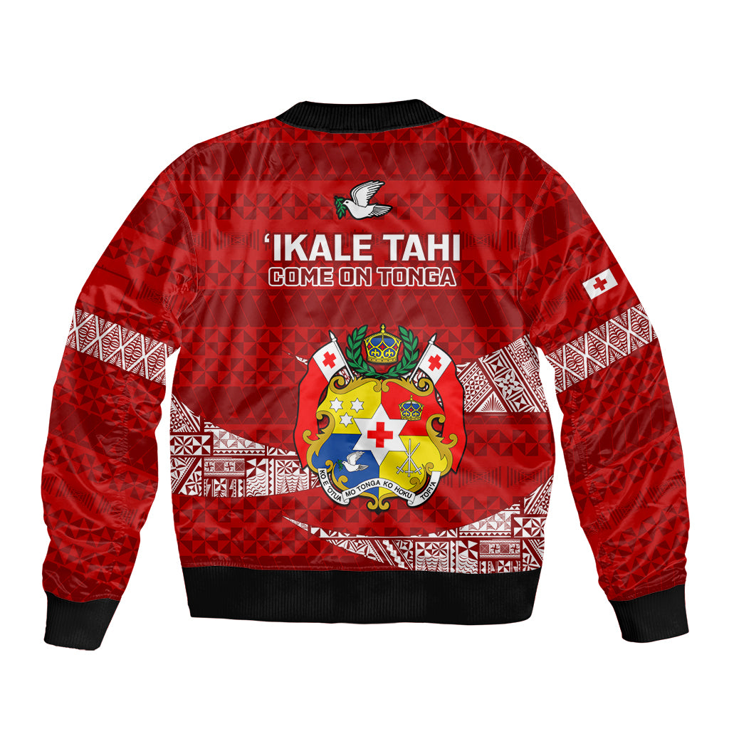 Tonga Rugby Sleeve Zip Bomber Jacket 2023 Ikale Tahi Tongan Ngatu Pattern LT14 - Polynesian Pride
