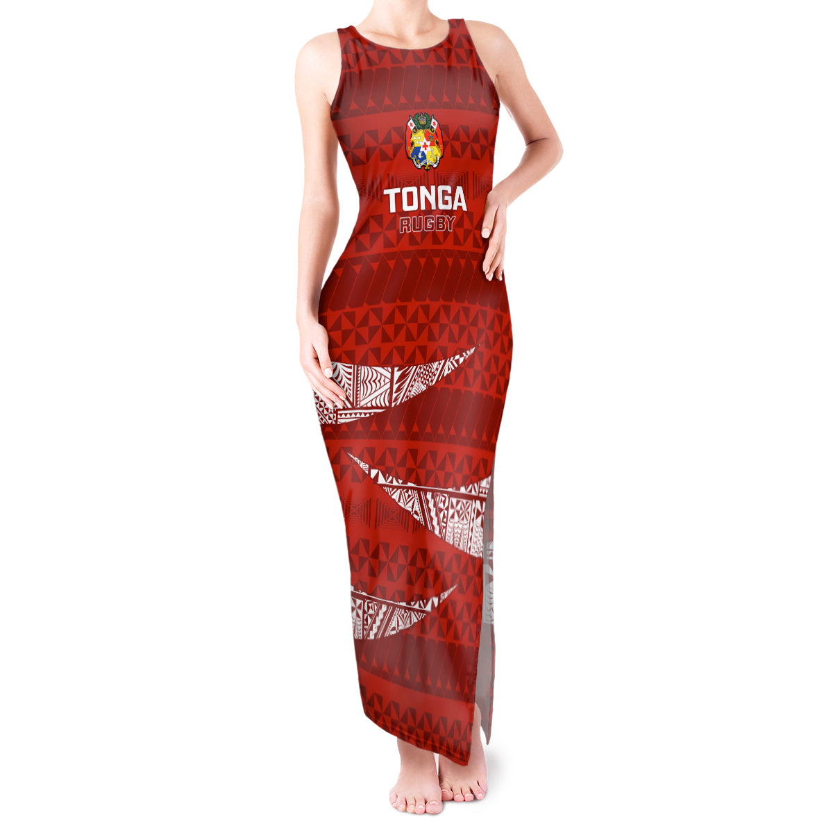 Tonga Rugby Tank Maxi Dress 2023 Ikale Tahi Tongan Ngatu Pattern LT14 Women Red - Polynesian Pride