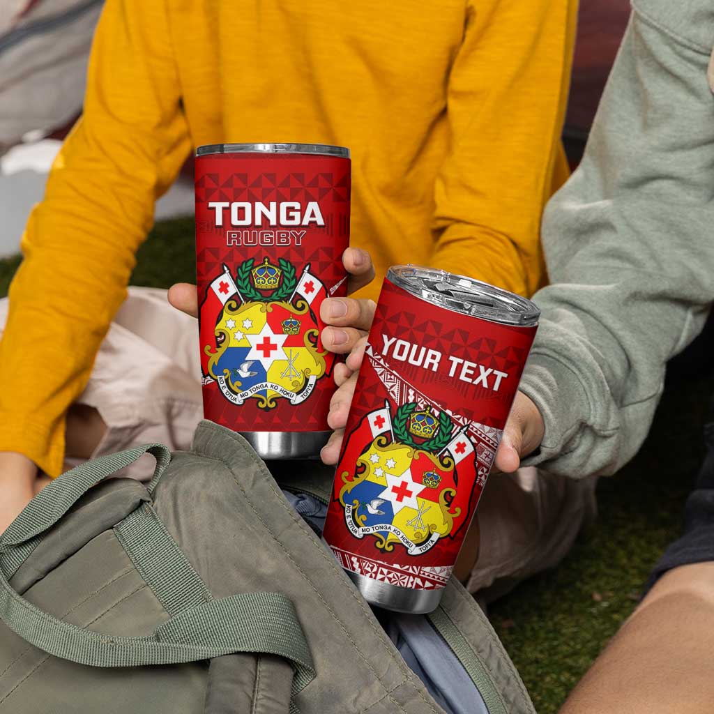 Personalised Tonga Rugby Tumbler Cup Ikale Tahi Tongan Ngatu Pattern