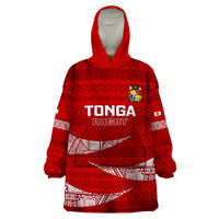 Tonga Rugby Wearable Blanket Hoodie 2023 Ikale Tahi Tongan Ngatu Pattern LT14 One Size Red - Polynesian Pride
