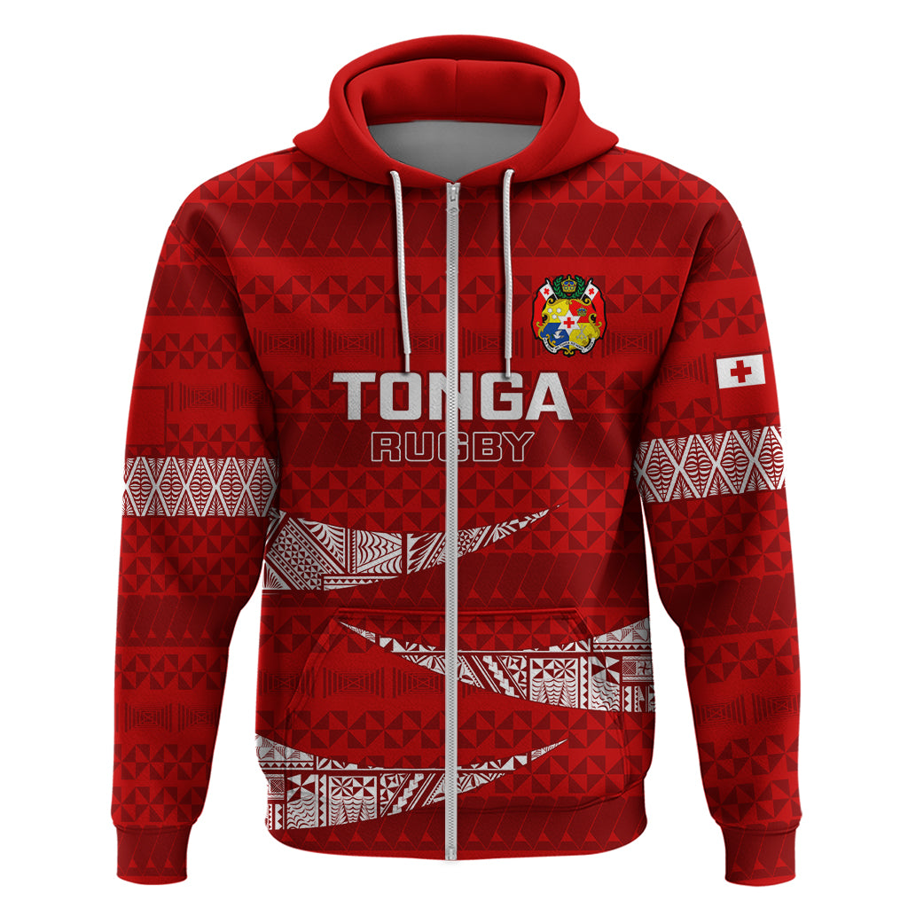 Custom Tonga Rugby Hoodie 2023 Ikale Tahi Tongan Ngatu Pattern LT14 Zip Hoodie Red - Polynesian Pride
