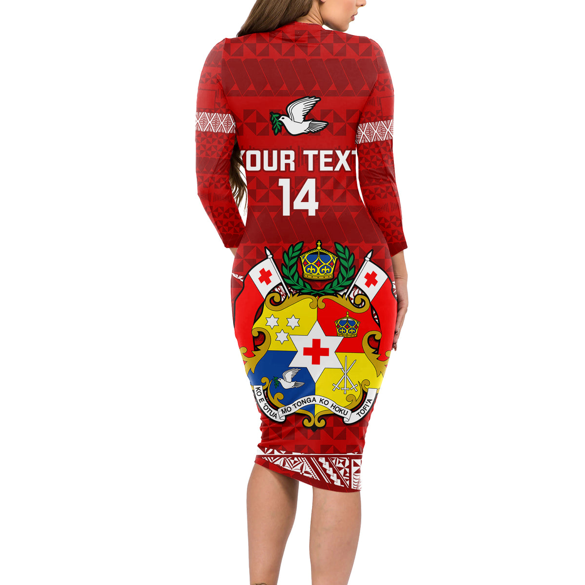 Custom Tonga Rugby Long Sleeve Bodycon Dress 2023 Ikale Tahi Tongan Ngatu Pattern LT14 - Polynesian Pride
