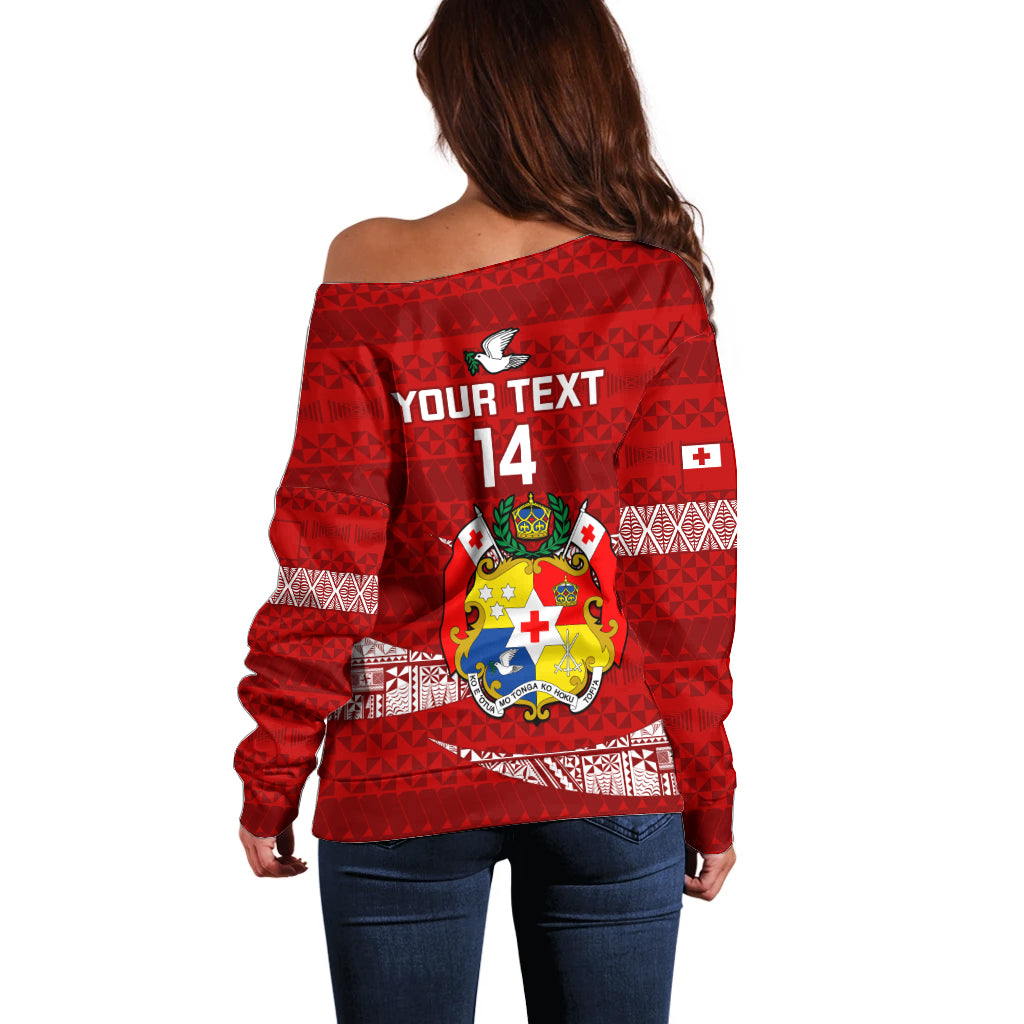 Custom Tonga Rugby Off Shoulder Sweater 2023 Ikale Tahi Tongan Ngatu Pattern LT14 - Polynesian Pride