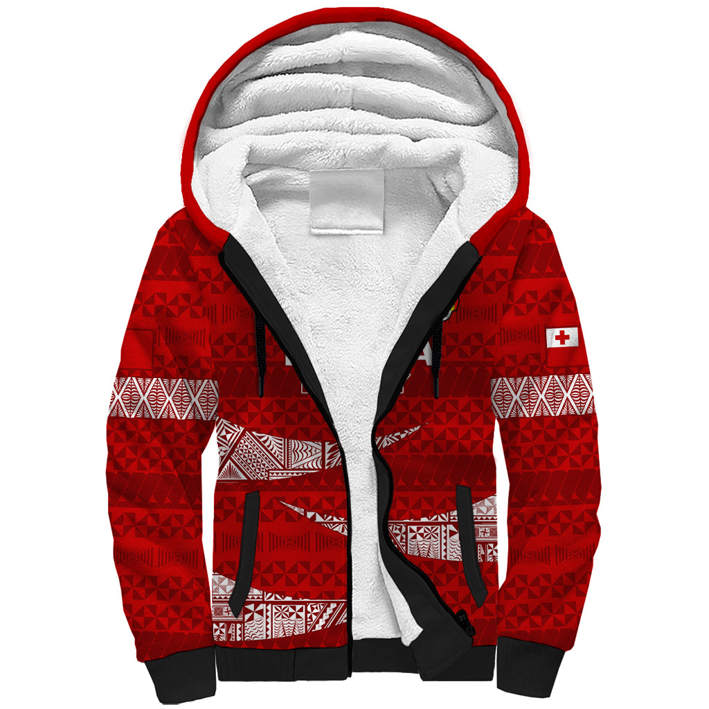 Custom Tonga Rugby Sherpa Hoodie 2023 Ikale Tahi Tongan Ngatu Pattern LT14 Unisex Red - Polynesian Pride