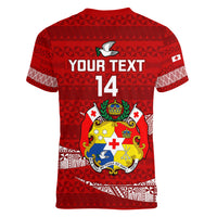 Custom Tonga Rugby Women V Neck T Shirt 2023 Ikale Tahi Tongan Ngatu Pattern LT14 - Polynesian Pride