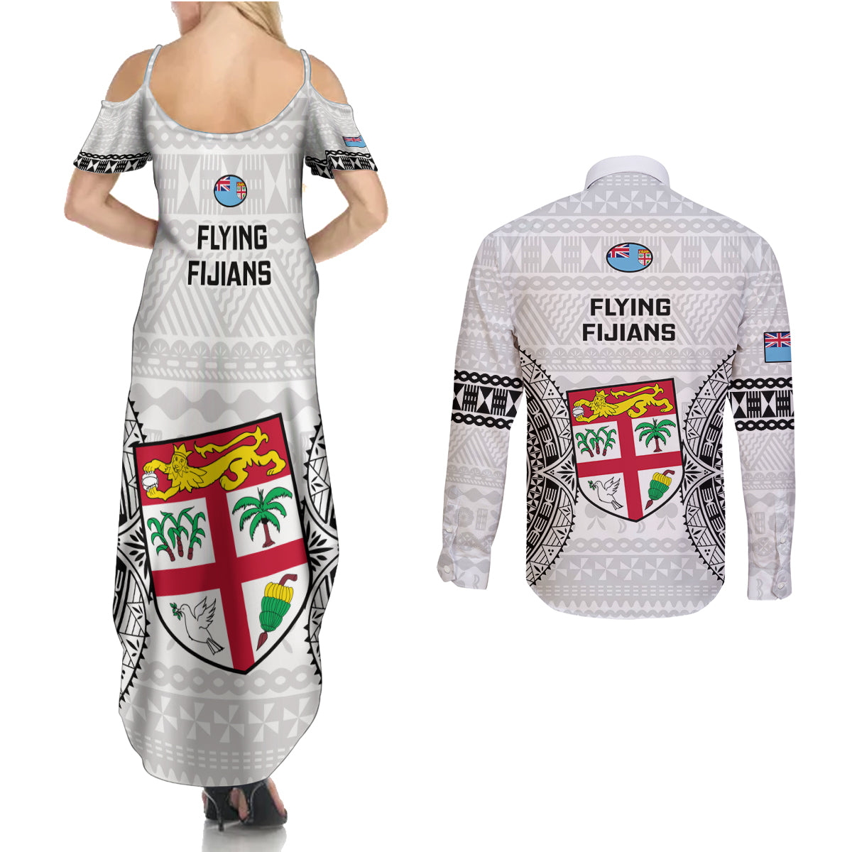 Fiji Rugby Couples Matching Summer Maxi Dress and Long Sleeve Button Shirts 2023 Go Champions World Cup Fijian Tapa Pattern LT14 - Polynesian Pride