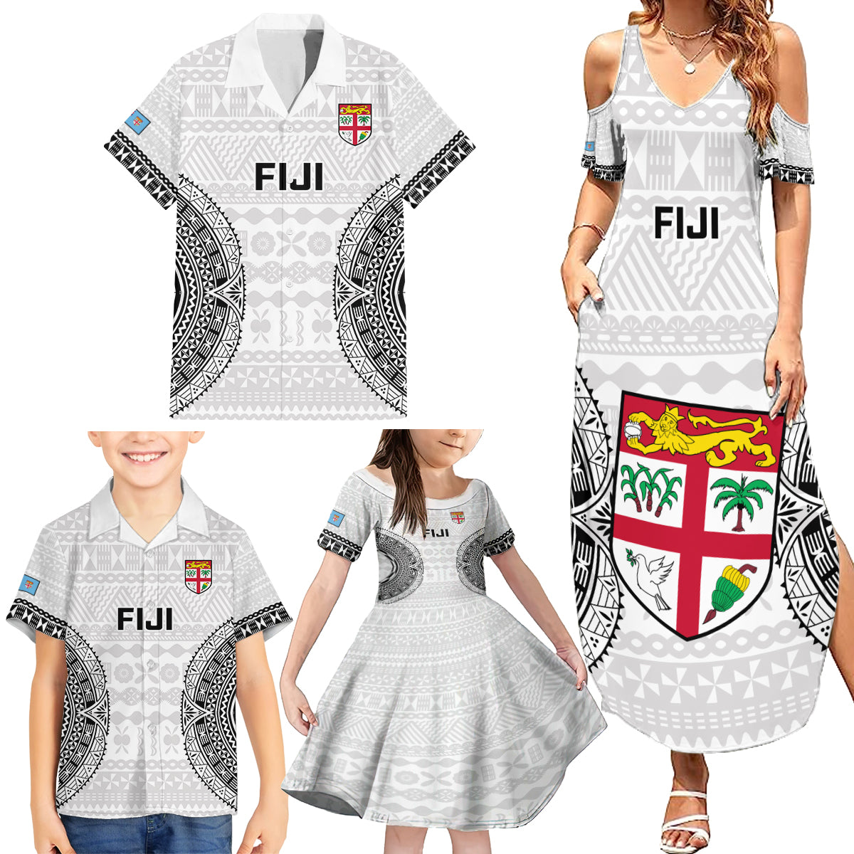 Fiji Rugby Family Matching Summer Maxi Dress and Hawaiian Shirt 2023 Go Champions World Cup Fijian Tapa Pattern LT14 - Polynesian Pride