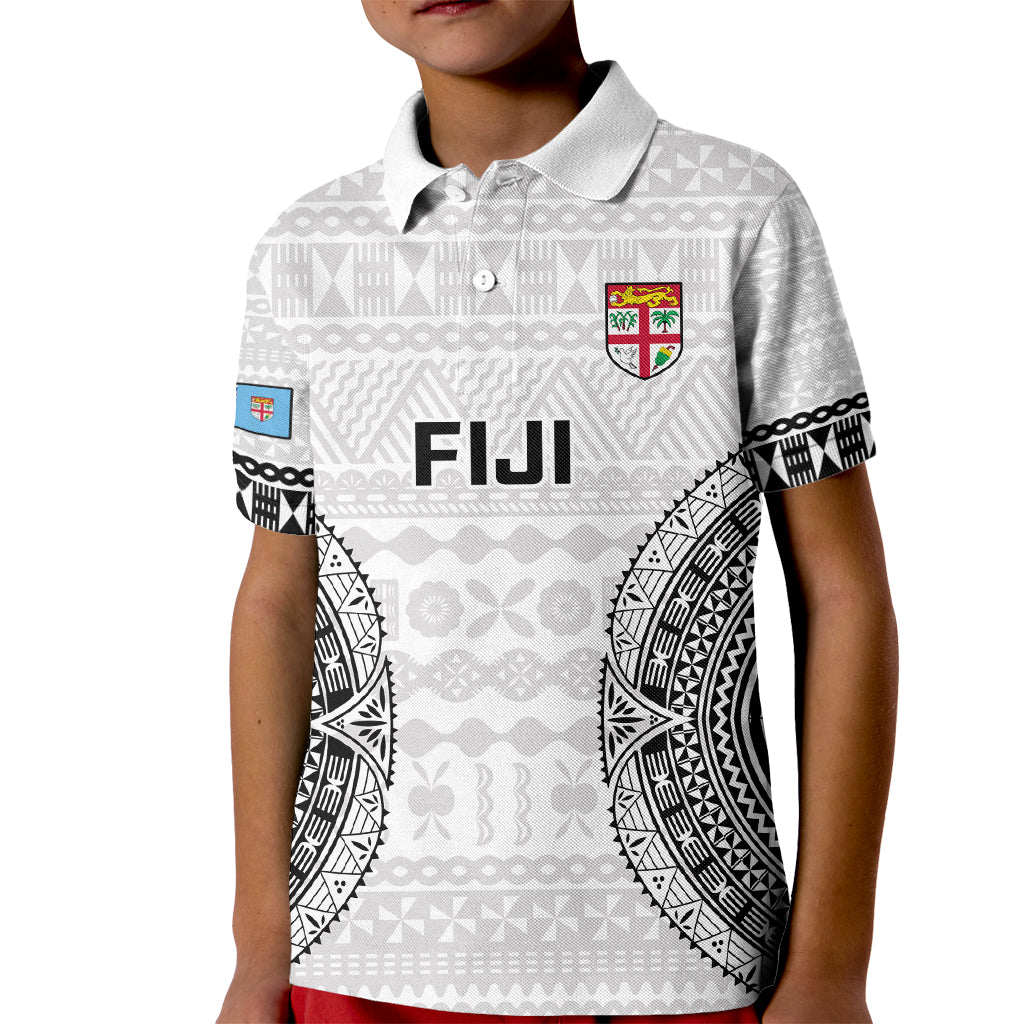 Fiji Rugby Kid Polo Shirt 2023 Go Champions World Cup Fijian Tapa Pattern LT14 Kid White - Polynesian Pride