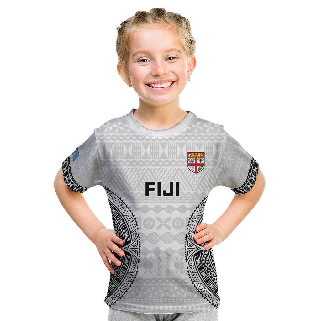 Custom Fiji Rugby Kid T Shirt 2023 Go Champions World Cup Fijian Tapa Pattern LT14 White - Polynesian Pride