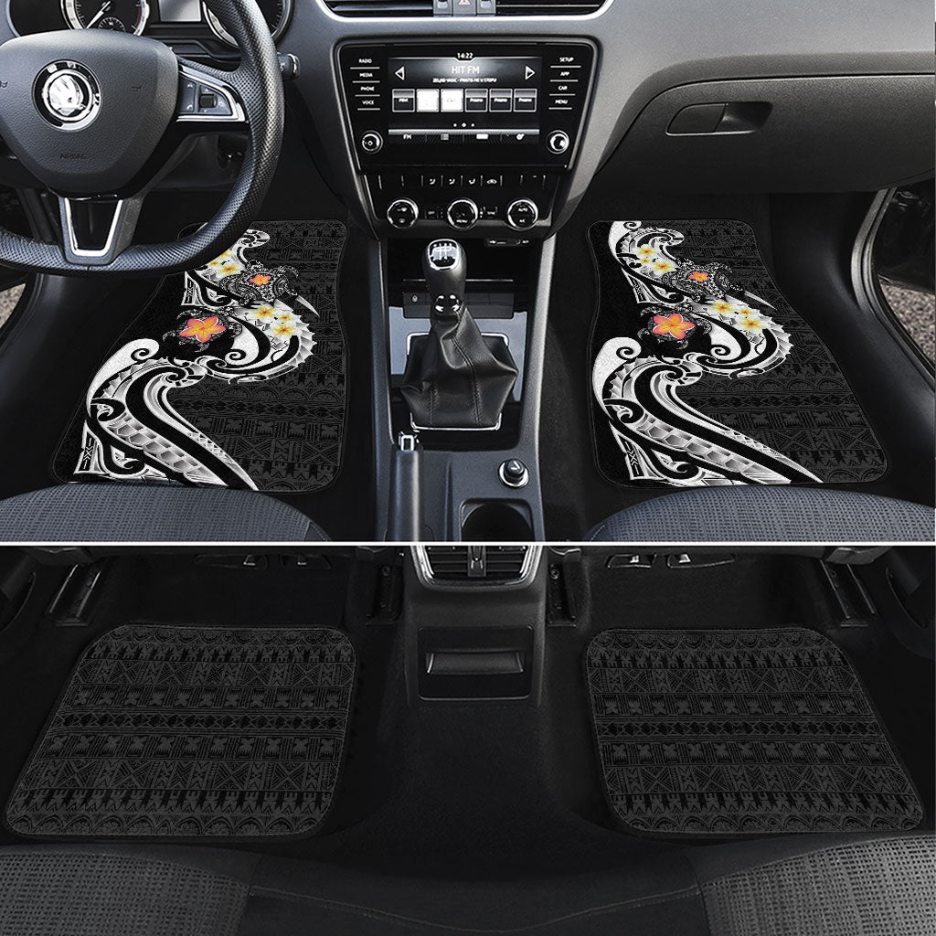 Bula Fiji Tapa Turtle Car Mats Plumeria Fijian Masi Vonu Black LT14 Set 4pcs Black - Polynesian Pride