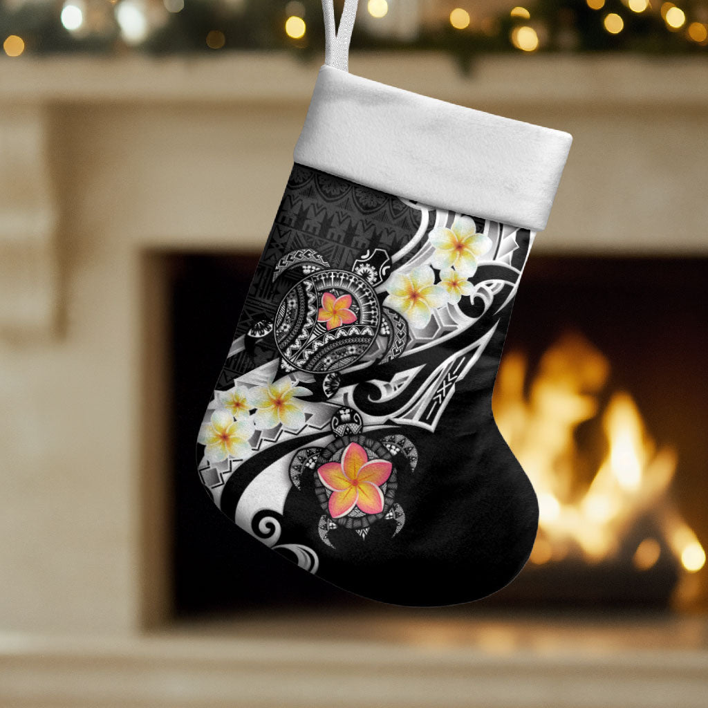 Bula Fiji Tapa Turtle Christmas Stocking Plumeria Fijian Masi Vonu Black LT14 Set of 2 Black - Polynesian Pride