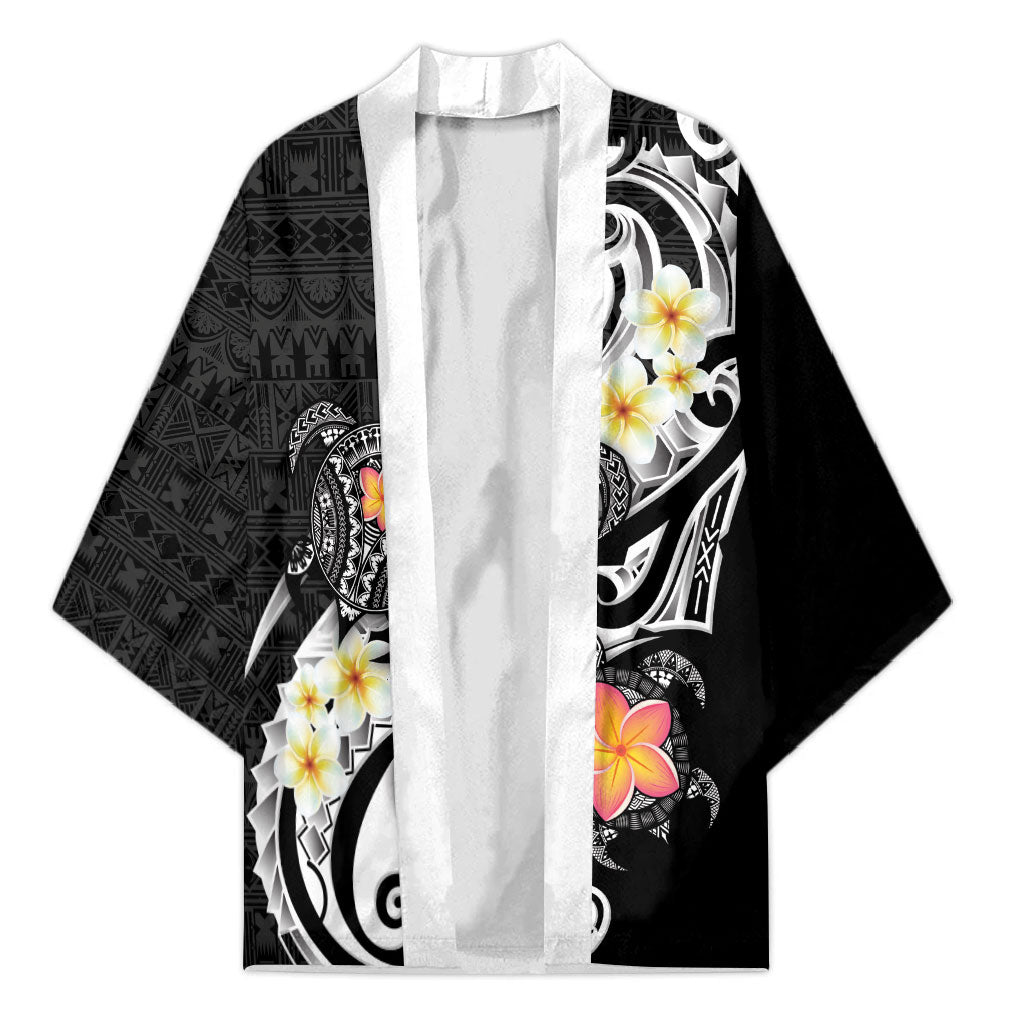 Bula Fiji Tapa Turtle Kimono Plumeria Fijian Masi Vonu Black LT14 Unisex Black - Polynesian Pride