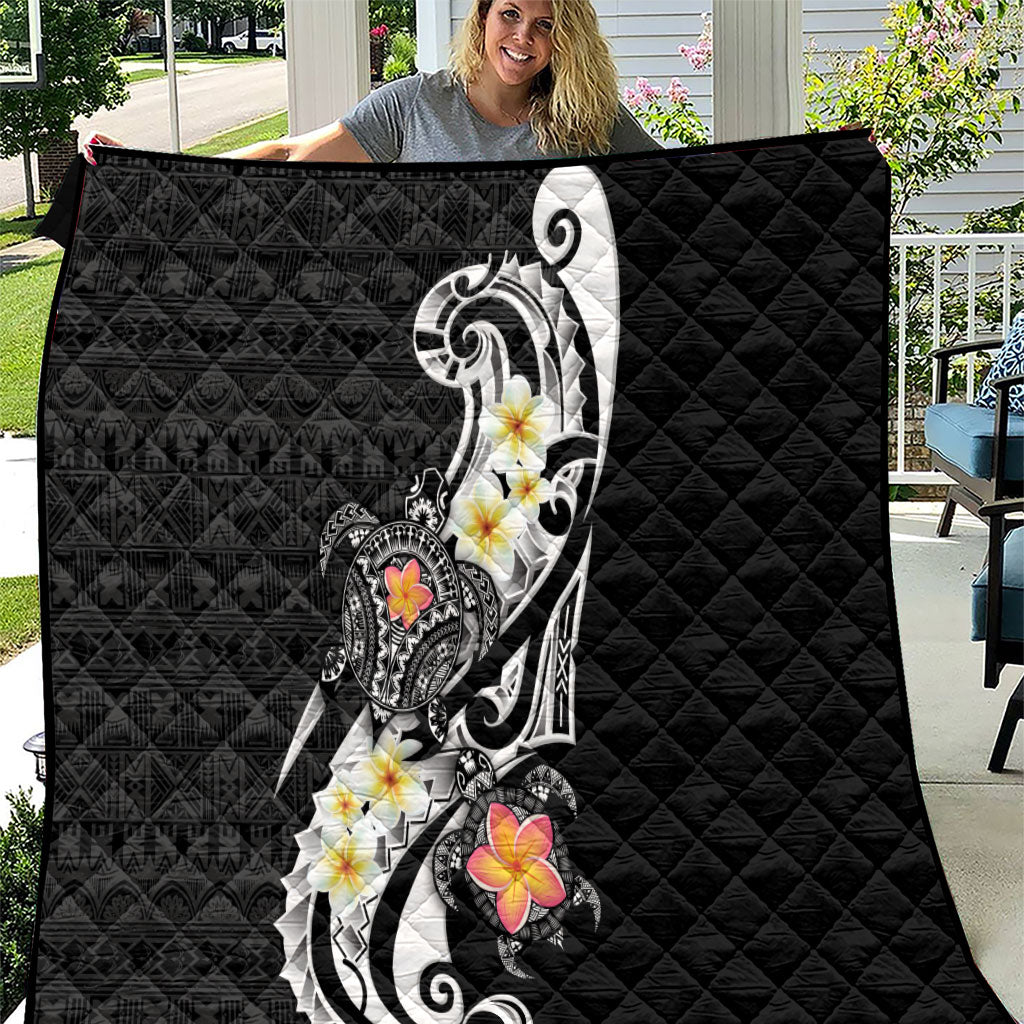 Bula Fiji Tapa Turtle Quilt Plumeria Fijian Masi Vonu Black LT14 Black - Polynesian Pride