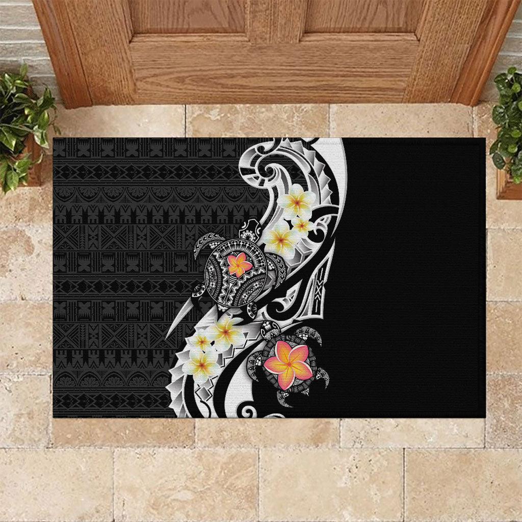 Bula Fiji Tapa Turtle Rubber Doormat Plumeria Fijian Masi Vonu Black LT14 Black - Polynesian Pride