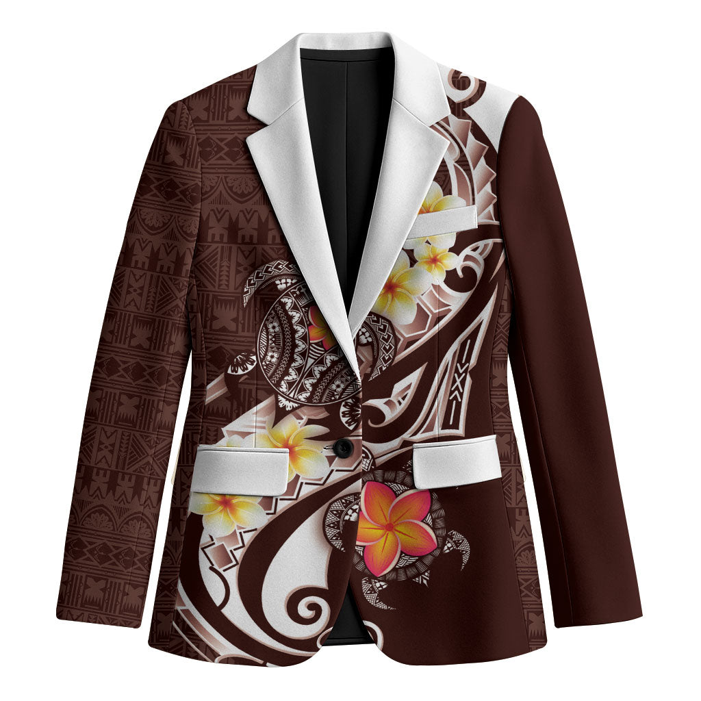 Bula Fiji Tapa Turtle Blazer Plumeria Fijian Masi Vonu Brown LT14 Unisex Brown - Polynesian Pride