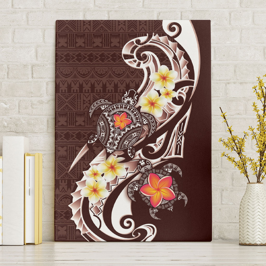 Bula Fiji Tapa Turtle Canvas Wall Art Plumeria Fijian Masi Vonu Brown