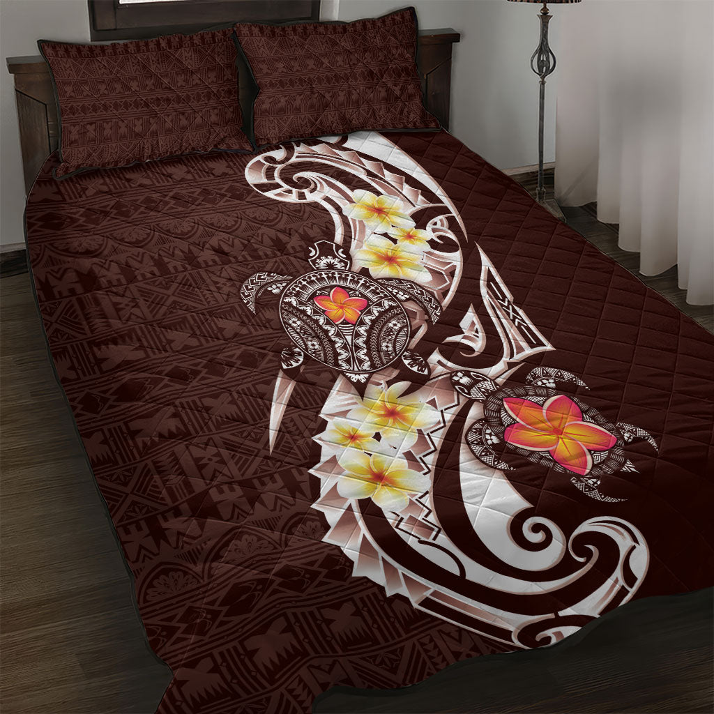 Bula Fiji Tapa Turtle Quilt Bed Set Plumeria Fijian Masi Vonu Brown LT14 Brown - Polynesian Pride