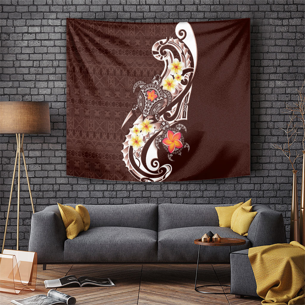 Bula Fiji Tapa Turtle Tapestry Plumeria Fijian Masi Vonu Brown LT14 Brown - Polynesian Pride