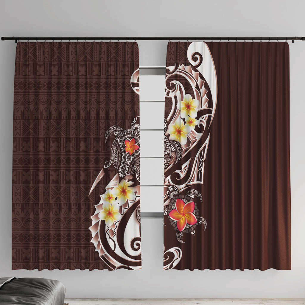 Bula Fiji Tapa Turtle Window Curtain Plumeria Fijian Masi Vonu Brown LT14 With Hooks Brown - Polynesian Pride