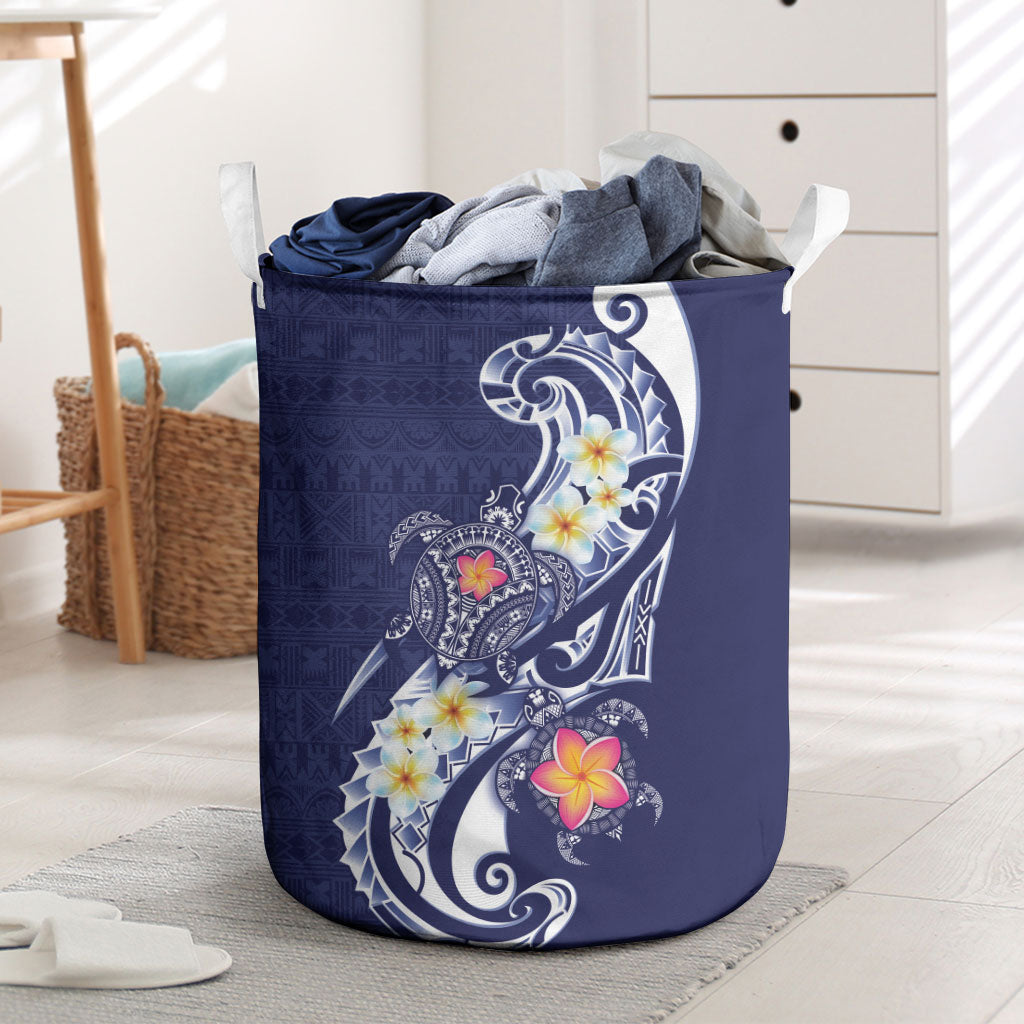 Bula Fiji Tapa Turtle Laundry Basket Plumeria Fijian Masi Vonu Midnight Blue LT14 Midnight Blue - Polynesian Pride