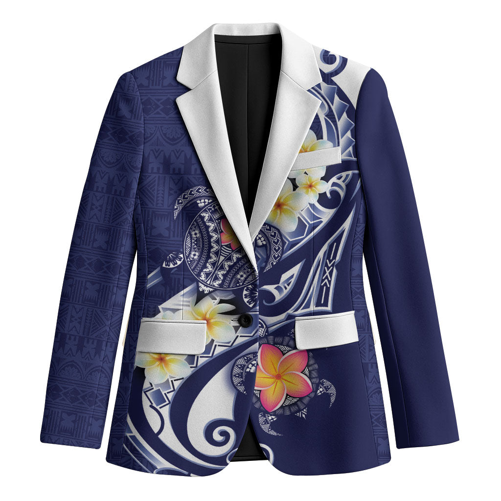 Bula Fiji Tapa Turtle Blazer Plumeria Fijian Masi Vonu Midnight Blue LT14 Unisex Midnight Blue - Polynesian Pride