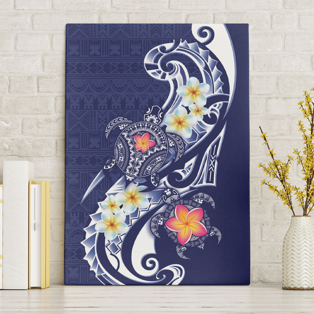 Bula Fiji Tapa Turtle Canvas Wall Art Plumeria Fijian Masi Vonu Midnight Blue