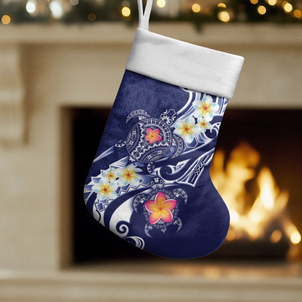 Bula Fiji Tapa Turtle Christmas Stocking Plumeria Fijian Masi Vonu Midnight Blue LT14 Set of 2 Midnight Blue - Polynesian Pride
