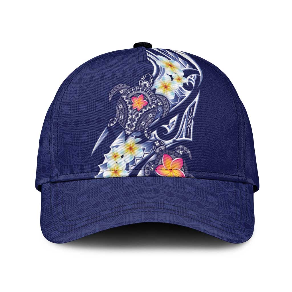 Bula Fiji Tapa Turtle Classic Cap Plumeria Fijian Masi Vonu Midnight Blue LT14 Universal Fit Midnight Blue - Polynesian Pride
