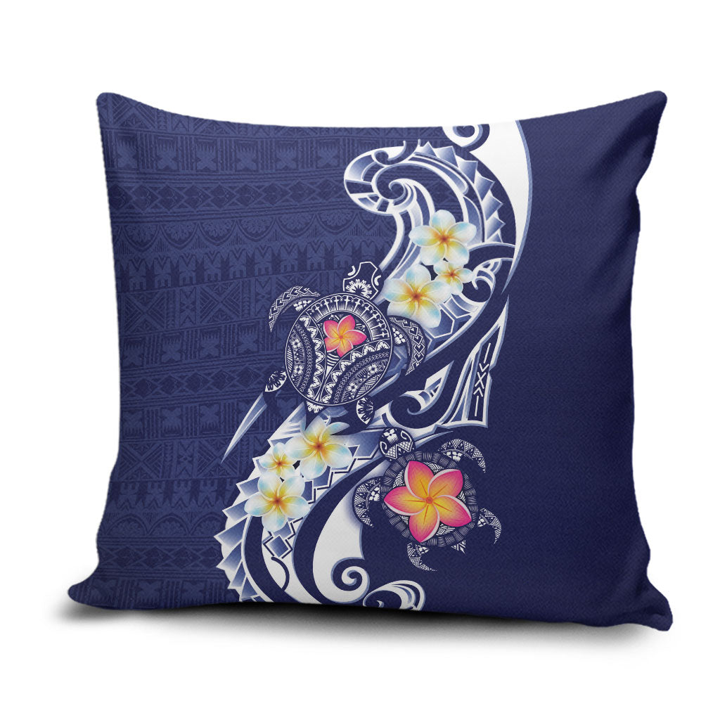 Bula Fiji Tapa Turtle Pillow Cover Plumeria Fijian Masi Vonu Midnight Blue LT14 Midnight Blue - Polynesian Pride