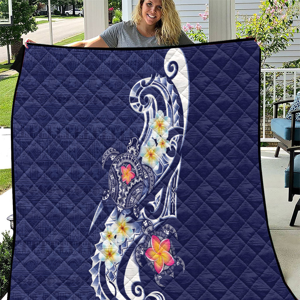 Bula Fiji Tapa Turtle Quilt Plumeria Fijian Masi Vonu Midnight Blue LT14 Midnight Blue - Polynesian Pride