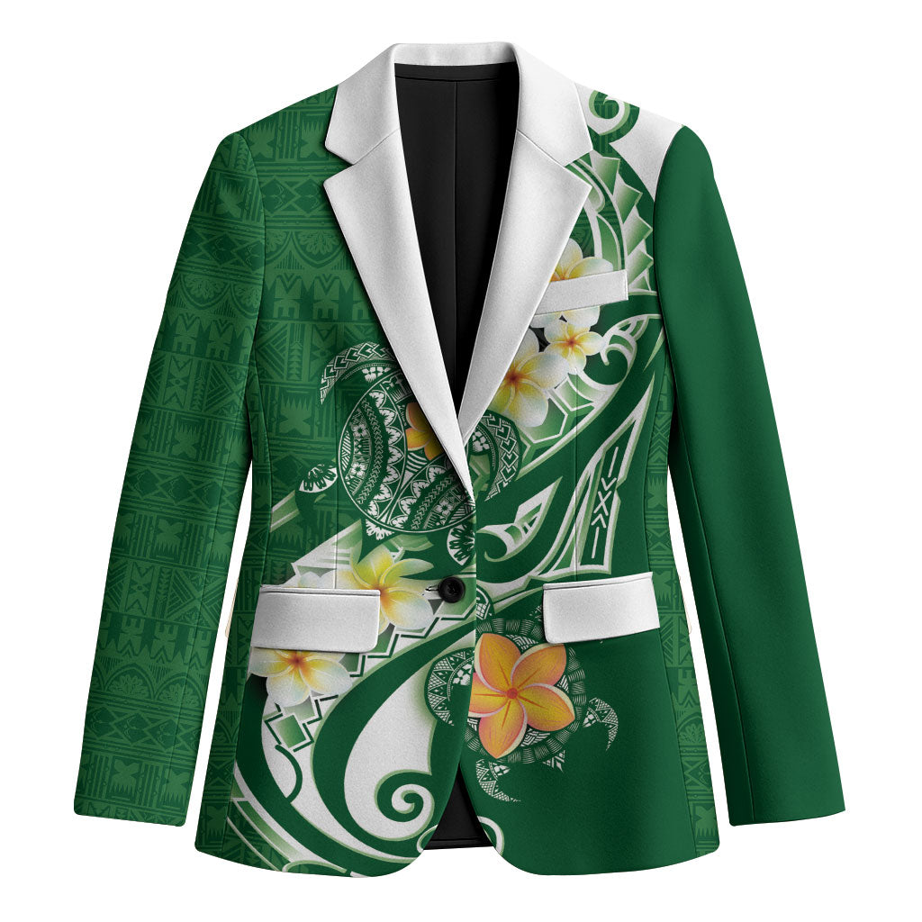 Bula Fiji Tapa Turtle Blazer Plumeria Fijian Masi Vonu Green LT14 Unisex Green - Polynesian Pride