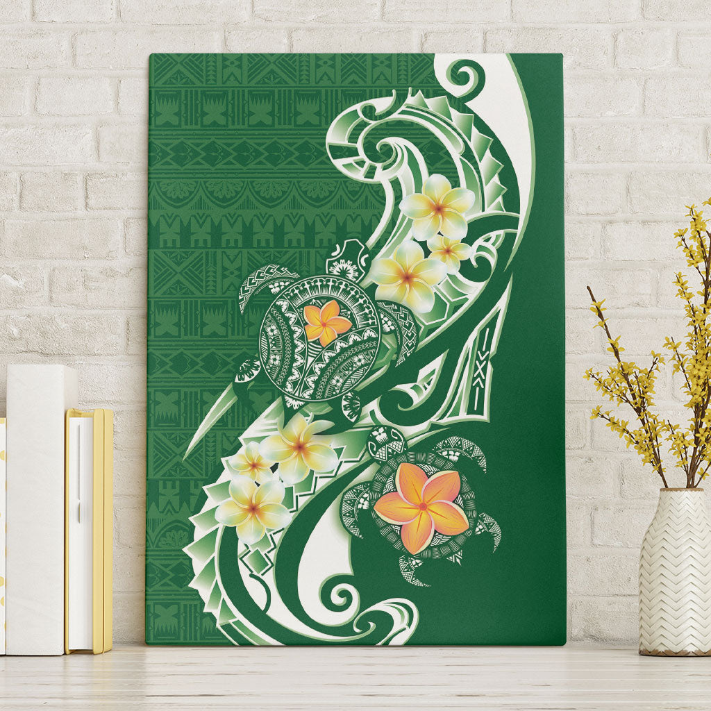 Bula Fiji Tapa Turtle Canvas Wall Art Plumeria Fijian Masi Vonu Green