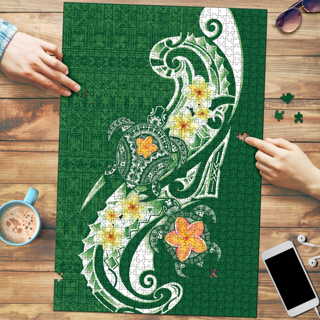 Bula Fiji Tapa Turtle Puzzle Plumeria Fijian Masi Vonu Green LT14 Green - Polynesian Pride